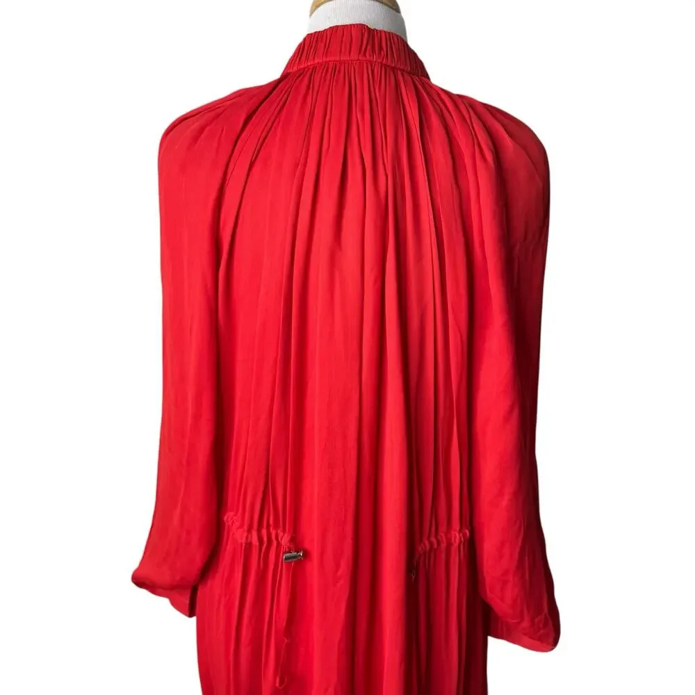 TIBI Red Gathered Adjustable Wasit crepe midi dress Red Medium